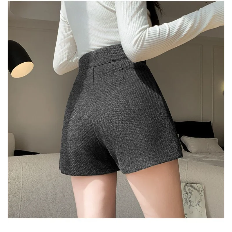 شتاء خريف جديد بلون أنيق مزيج الصوف النساء ألف خط السراويل عالية الخصر فضفاض موضة سليم صالح لباس خارجي بنطال ذو قصة أرجل واسعة #3