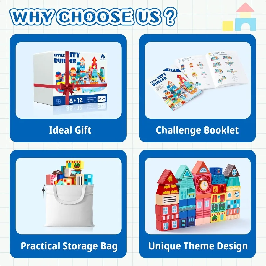 VigorFun 100 PCS Wooden Building Blocks Set City Builder Stacking Toy with Storage Bag Montori Preschool Toys for Toddlers Birt