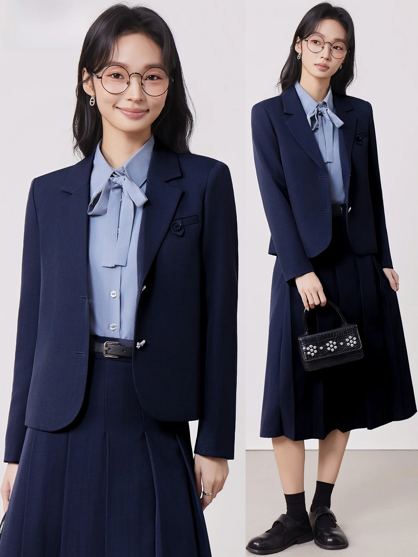 

Cobalt Blue Profional Suit Set for Women Interview Workwear Commute Career Women's Faion Button up Long Sve Pure Color