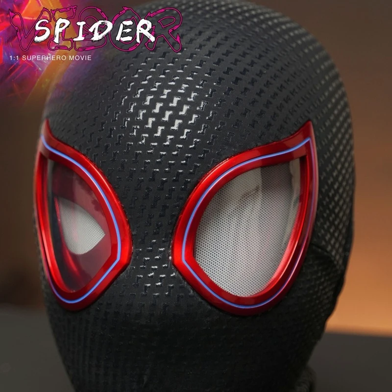 Máscara de pestañas Miles Spider-Man, tocado, Cosplay, ojos móviles, máscara electrónica, juguetes de Control remoto, disfraz de Cosplay, regalos para niños y adultos