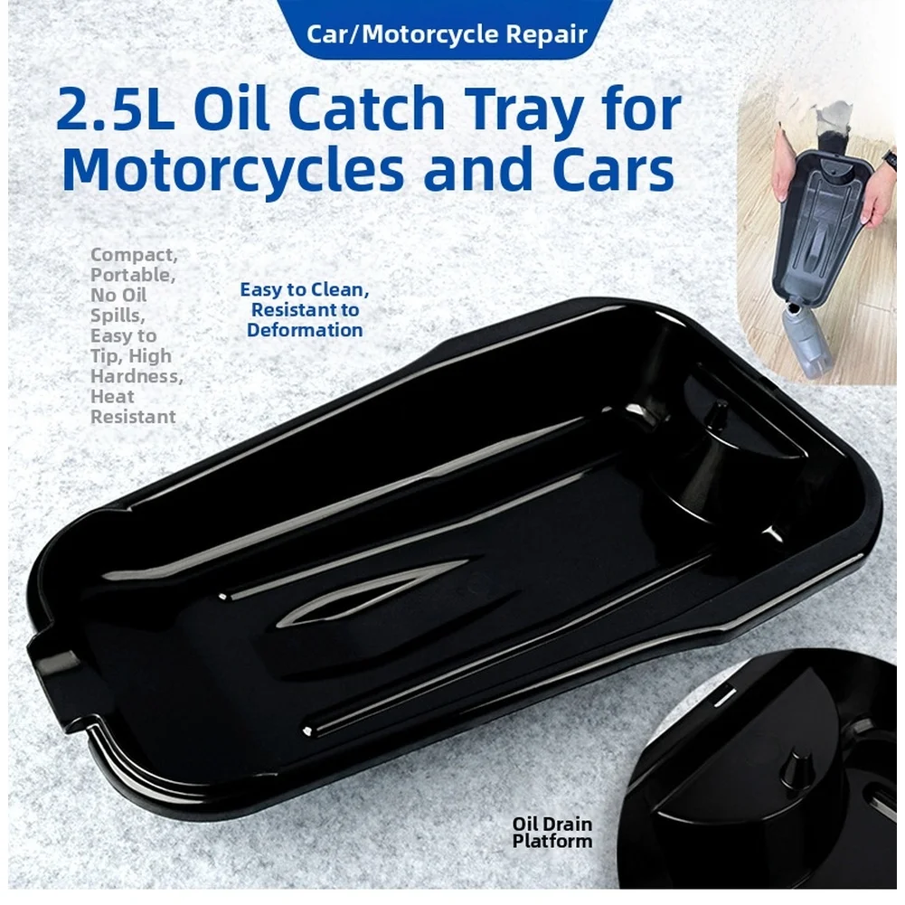 2.5L Oil Collection Pan For Motorcycle And Car Servicing Featuring Non Deforming Long-lasting Leakproof Plastic Tool