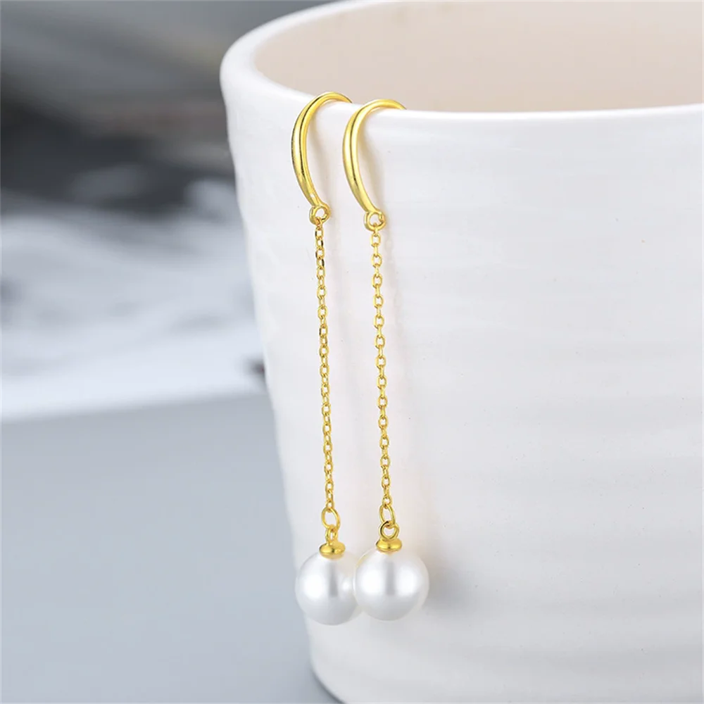 

Korean-style S925 Sterling Silver Pearl Tassel DIY Blank Setting Earrings Women's Exquisite Versatile Hooks