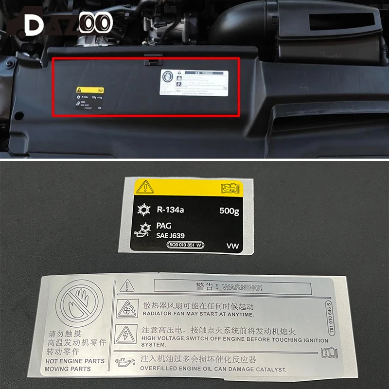 New AC Label R134a Car Engine Parts Information Sticker For VW Golf 7 R32 GTI Jetta Polo Passat Tiguan Touran Arteon 5Q0010008D