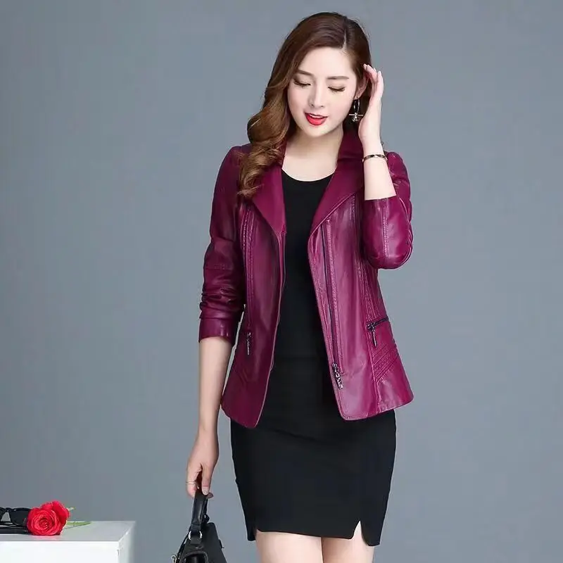 ZXRYXGS High End Premium Pu Leather Jackets Suit Collar Fashion Coat 2024 Spring Temperament Trend Coat Women Stylish Jacket