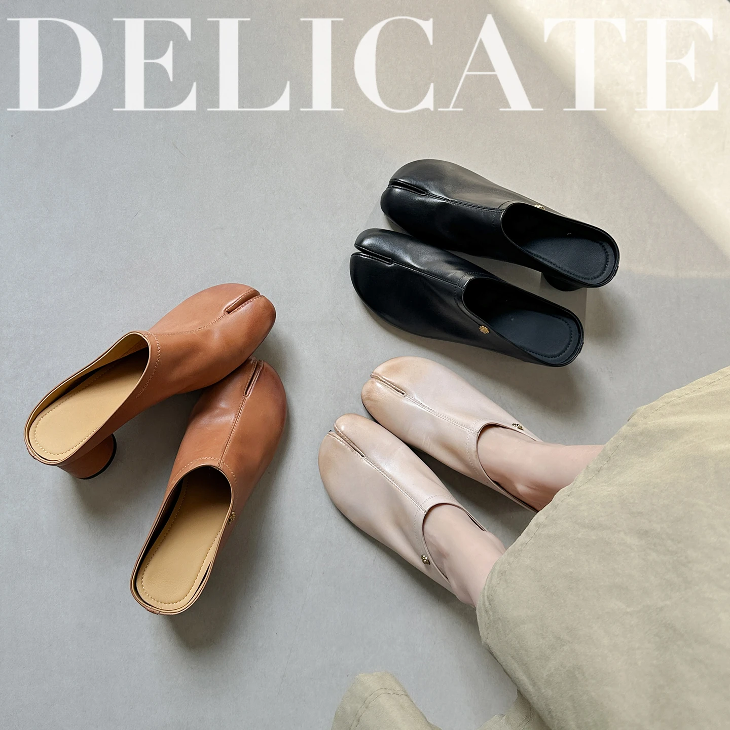 2026 new summer women sandals natural leather 22-24.5cm washed cowhide+sheepskin split-toe sandals high heel women slippers