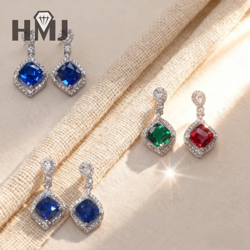 

Рубиновый/сапфир/лабораторный изумруд Колумбии, серьги-подушки, элегантные ювелирные изделия с драгоценными камнями, идеальный рождественский пасхальный подарок для женщин