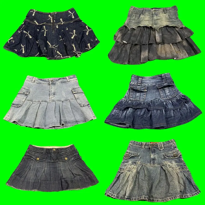 

Винтажная джинсовая юбка Y2K Distred, асимметричная лоскутная хлопковая юбка с блестками и низкой талией для молодых женщин