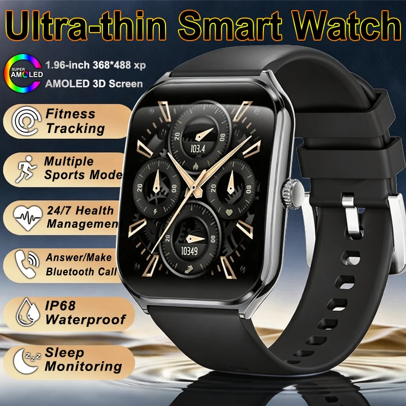 2026 New Ultra Thin Smart Watch Men AMOLED 3D Screen Sports Fitness Health Heart Rate Waterproof Call Smartwatch For Android iOS