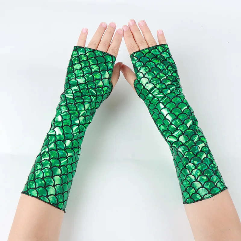 Fingerless Gloves Mermaid Scale Stretch Sun Protection Sleeves Halloween Costume Nylon Spandex Colorful Small Lightweight