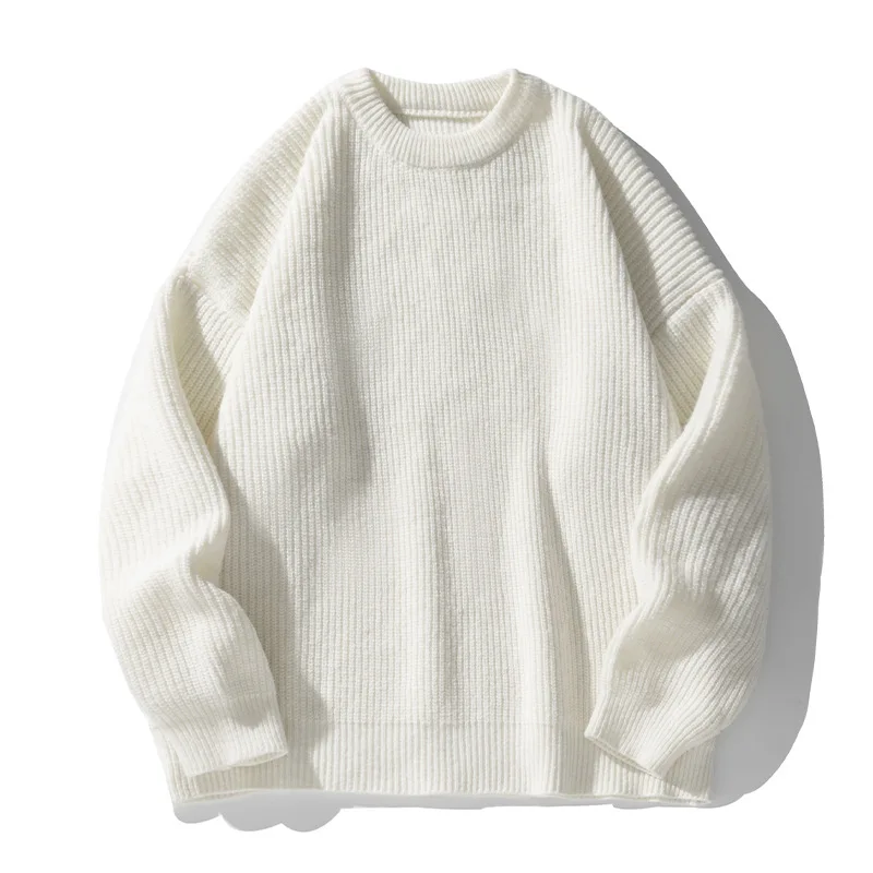 

Thickened Basic Crew Neck Sweater Men's Autumn and Winter Texture Solid Color Knitted Sweater Thread Coat