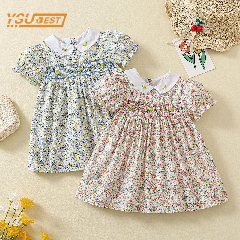 Summer Kids Baby Girls Short Sleeve Sweet Printing Dress Pastoral Style Kids Baby Girls Princess Children Clothes Dress