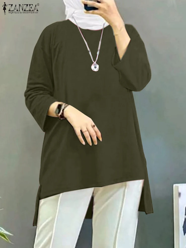 

ZANZEA Women Vintage Muslim Tops Spring O Neck Long Sleeve Blouse Fashion Abaya Hijab Shirt Casual Loose Islamic Clothing Mujer