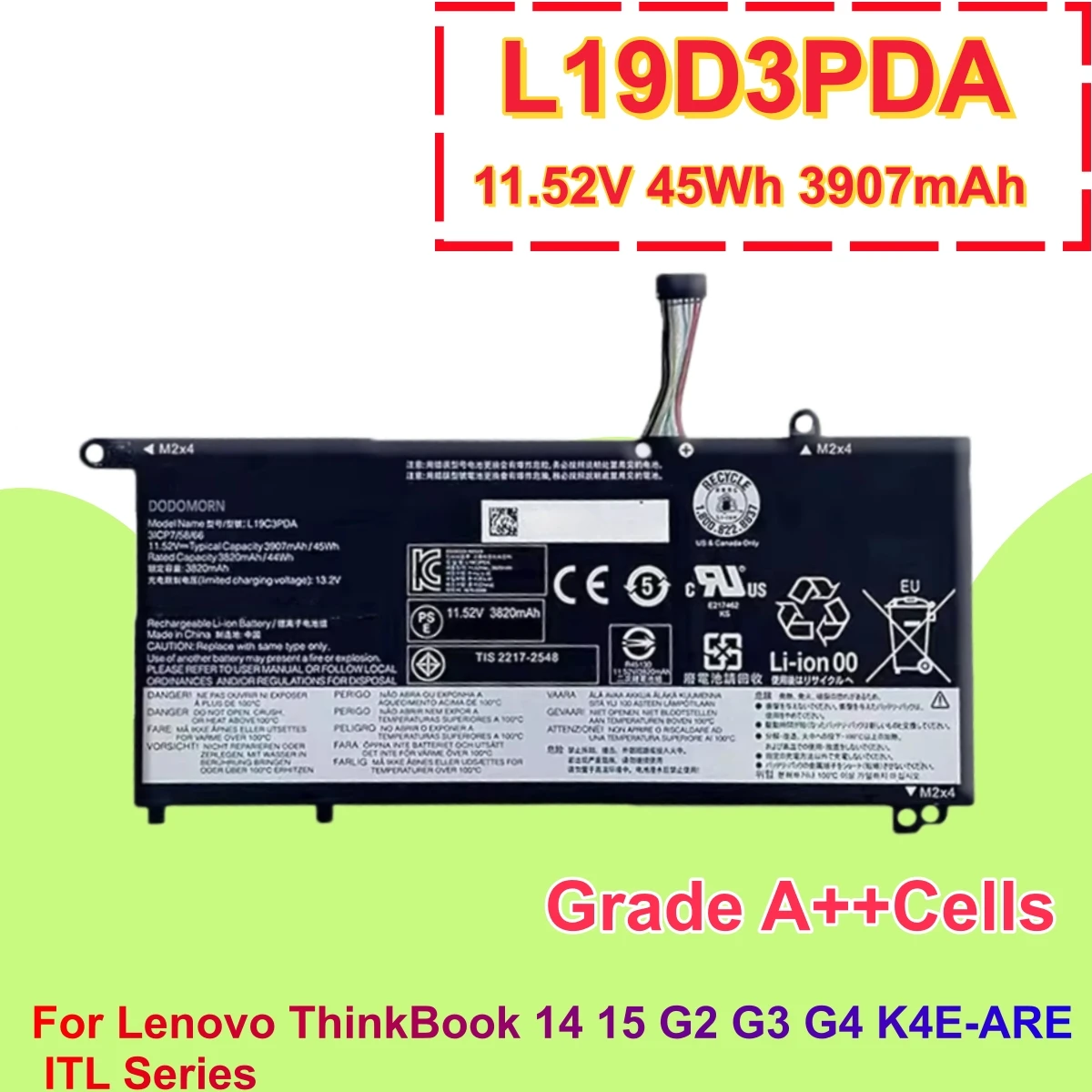 L19D3PDA Laptop Battery For Lenovo ThinkBook 14 15 G2 G3 G4 K4E-ARE ITL Replace L19C3PDA L19L3PDA L19M3PDA