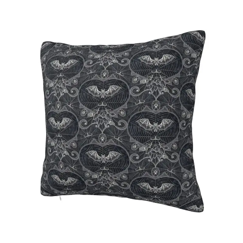 Funda de cojín de murciélagos de encaje gótico personalizado de Halloween, funda de almohada de poliéster de 45x45 Cm para