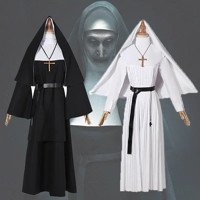 Halloween Adult Women Cosplay Nun Sister Irene Black White Costume