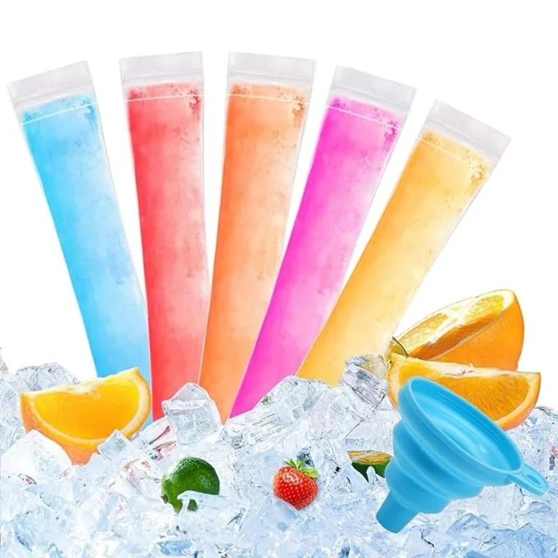 50/100 Stück Einweg-Eisformbeutel BPA-frei mit Reißverschluss & Trichter für Sommer-DIY-Snacks, Joghurt, Saft – Detail 1