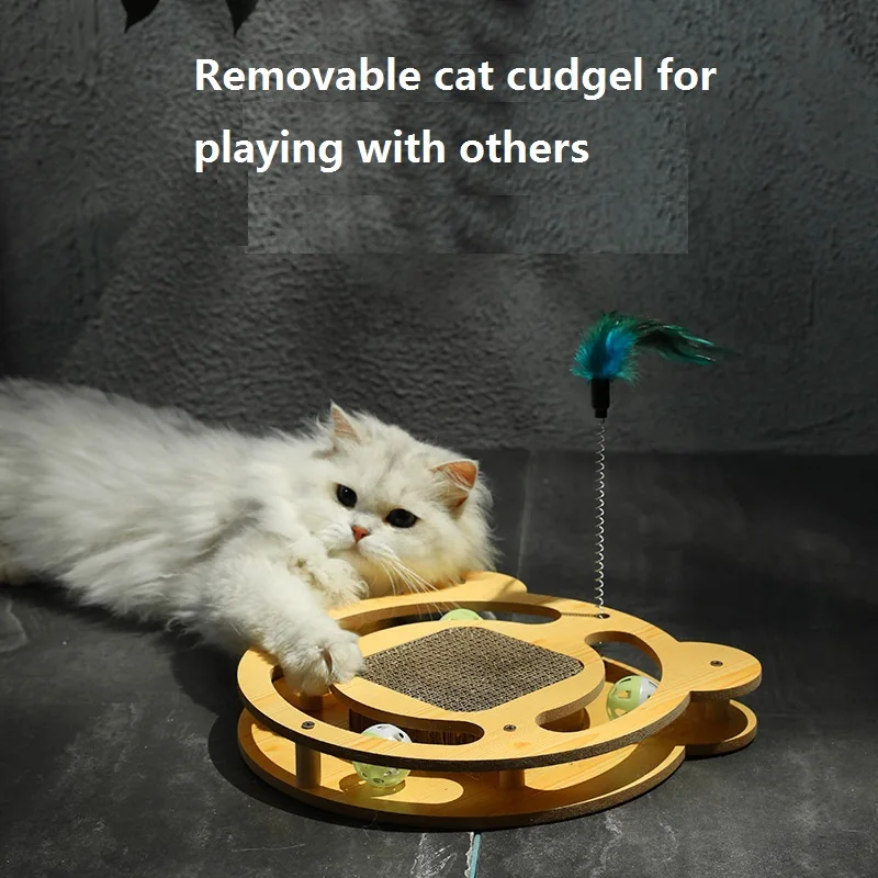 Cat toys amuse the cat stick to amuse oneself solid wood cat turntable bite resistant cat scratch board cat toys