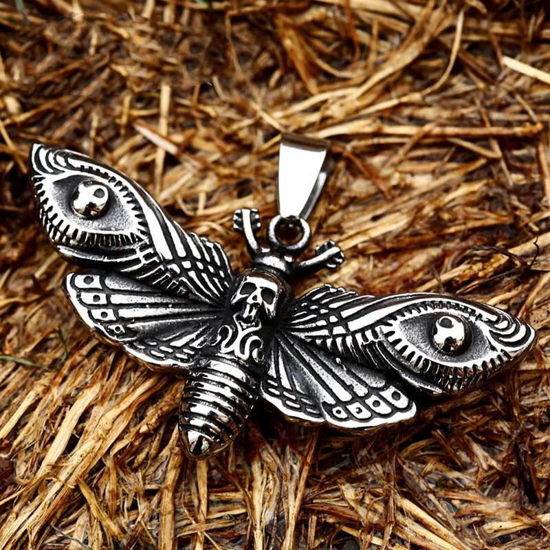 Gothic Death Skull Moth Animal Necklace Men's Fashion Punk Trend Alternative Jewelry