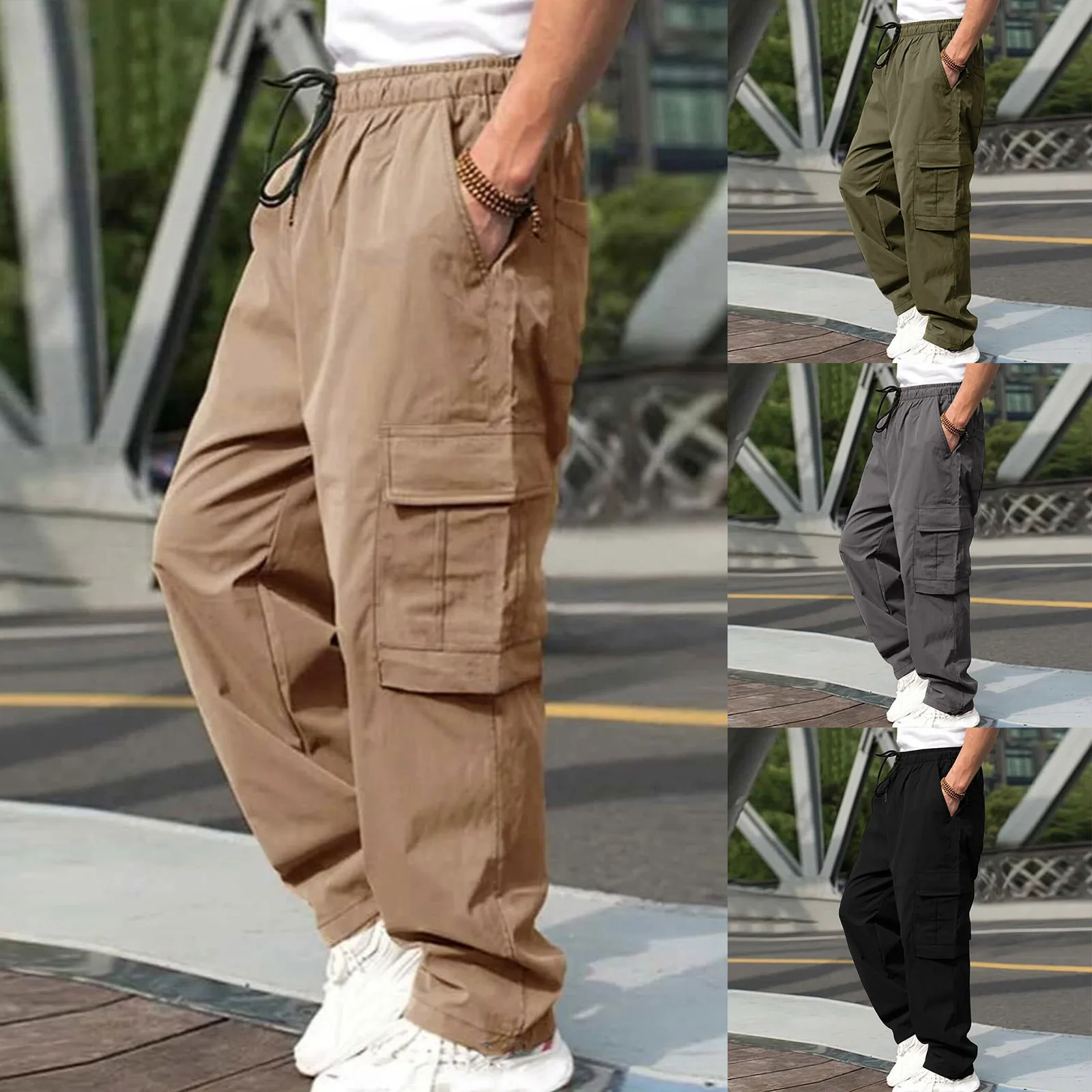 2026 Autumn New Men's Overalls Loose Straight Multi-pocket Casual Trousers