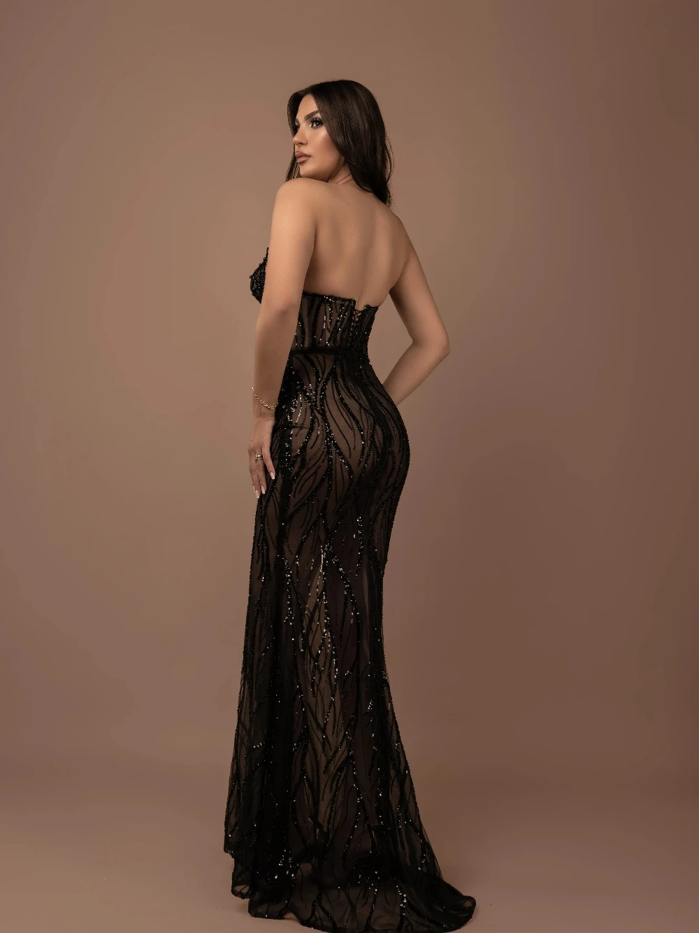 جديد وصول أسود مثير مطرزة مساء اللباس مطرز الوهم Bodycon صالح مخصص كوكتيل ثوب فخم أكمام حزب ارتداء #3