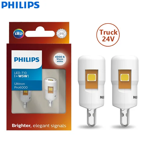 Philips 24V Ultinon Pro6000 T10 W5W camión LED bombillas interiores de señal 4000K placa blanca cálida luz de posición de lectura 24961WU60X2