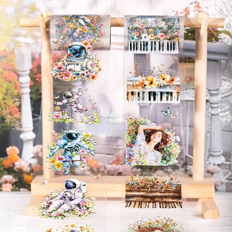 1Roll PET Wandering Series Flower Adhesives Handbook Base Material Decorative Tape Flower Sea Background Scrapbook cut 60mm*2m