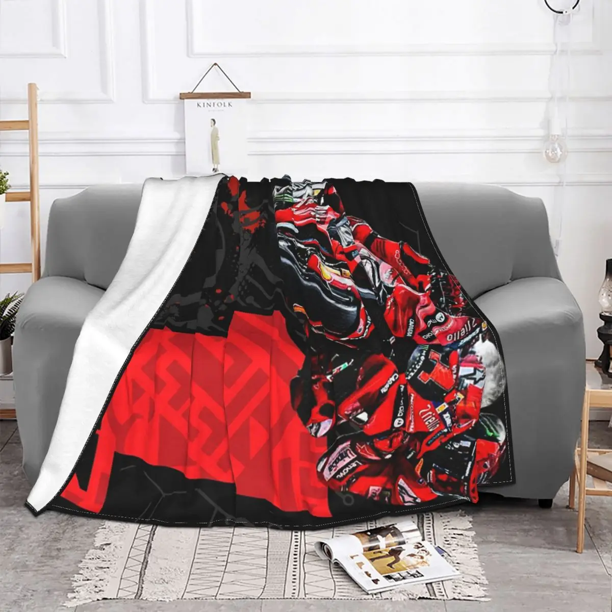 Francesco Bagnaia Number 1 Moto GP Blanket Soft Warm Flannel Throw Blanket Bedspread for Bed Living room Picnic Travel Home Sofa