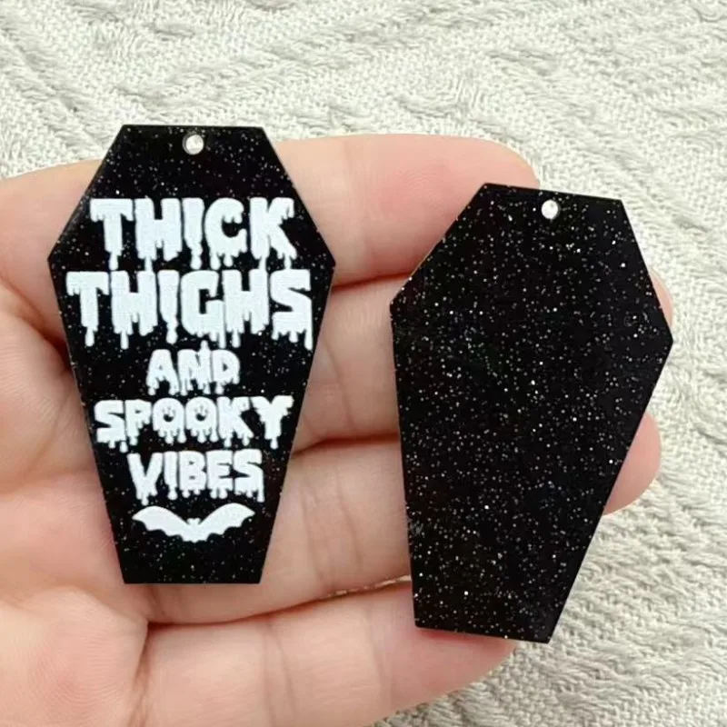 10Pcs Acrylic Halloween Charms Coffin Thick Thighs Spooky Vibes Jewelry Findings Earring Pendant Necklace DIY Making Accessories