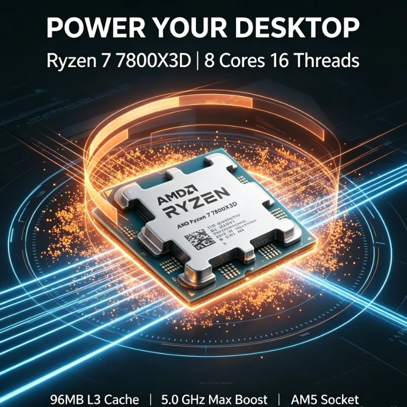 R7 7800X3D 8C16T Desktop Gaming CPU 4.2GHz 96MB 3D V‑Cache Socket AM5 120W DDR5 Processor No Fan