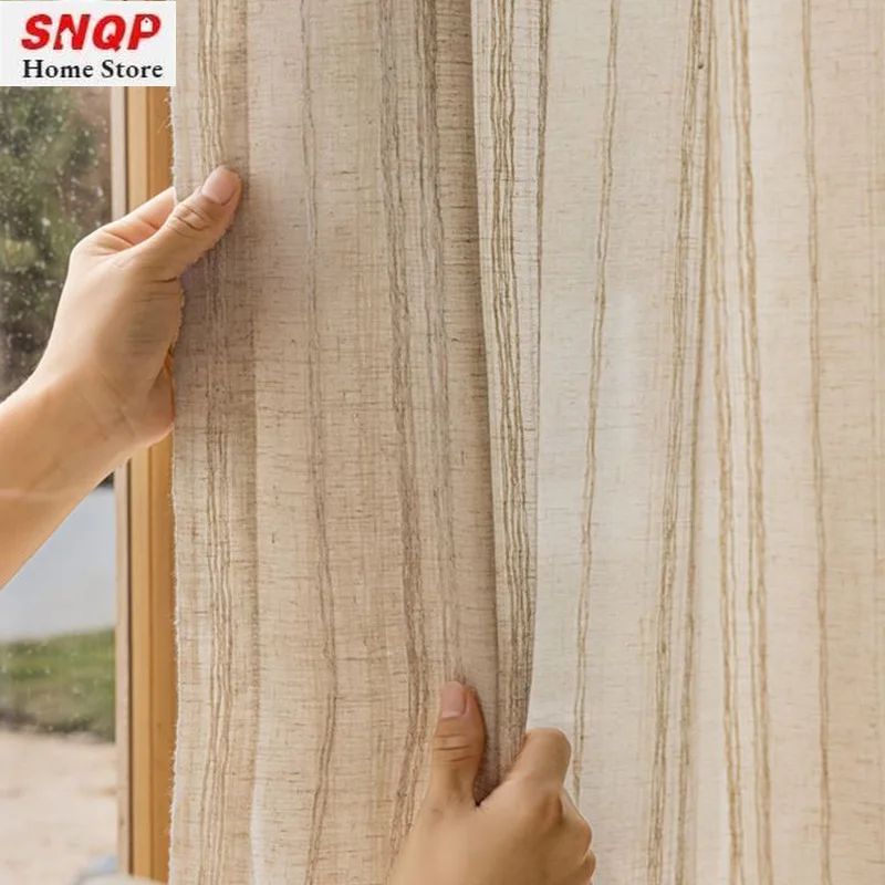 

Solid Color Japanese-style Light-transparent and Opaque Log-style Linen Retro Artistic Curtain Gauze