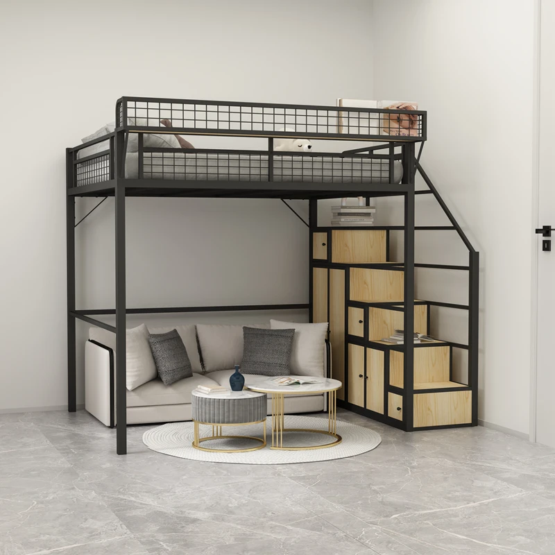 On the bed and off the table, simple elevated bed, space-saving pavilion-type small apartment, wrought iron bunk, duplex second