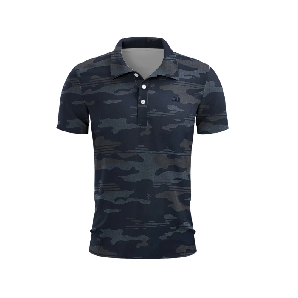 Men\'s Golf Polo Shirt Camouflage Print Men\'s Summer Golf T-Shirt Top Quick Dry Top Golf Club Button T-Shirt Polo Shirt