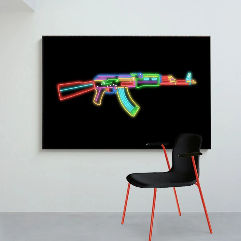 Ak47 Neon Effect Poster Print Abstract Colorful Gun AK Assault Rifle Canvas Painting Wall Art Picture for Living Room Home Decor