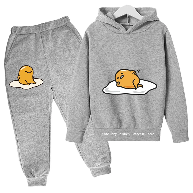 Kids Teen Cartoon Leisure 2024 new Spring Gudetama Student girls Boys outdoor crewneck hoodie jumper set 4-14 years old