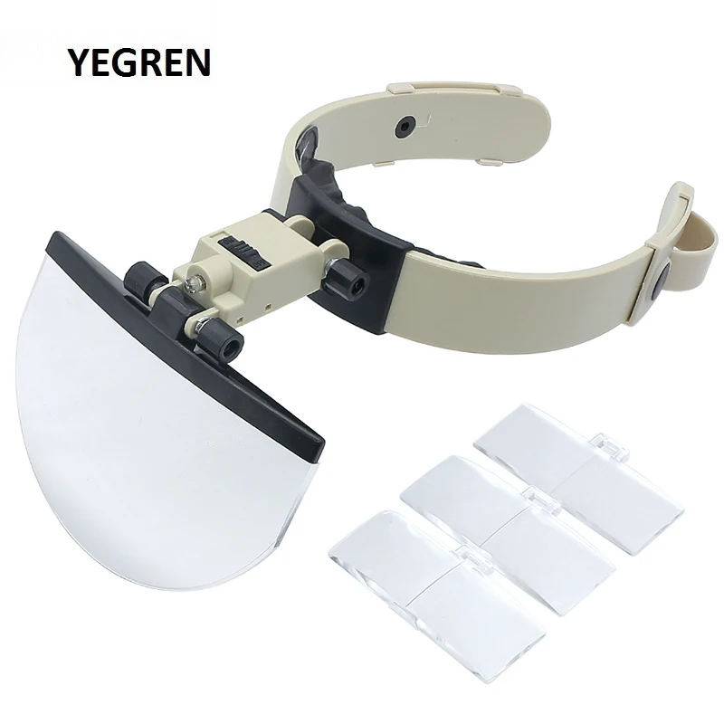 Large Lens Head Wearing Magnifying Glass with LED Illuminated Hand Free Reading Magnifier 2X 3.5X 4.5X 5.5X  f/ Collection Stamp