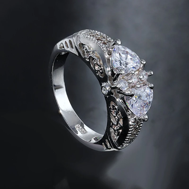 

925 Sterling Silver Round Shaped Radiant Elegance Clear Heart Zircon Crystal Flower Finger Rings for Women ANNIVERSARY SALE