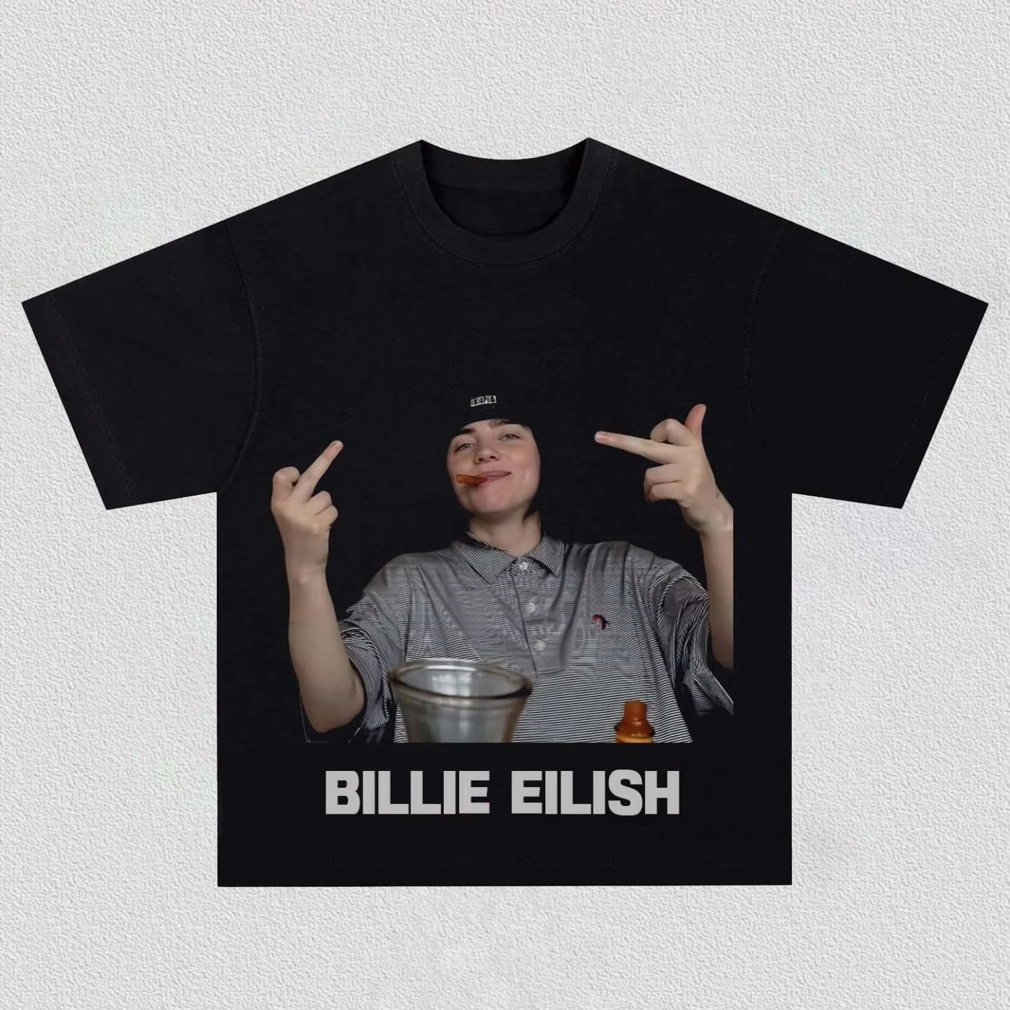 Billie Eilish Muster-Sommer-T-Shirt, bedrucktes Muster-T-Shirt, Y2K, locker, beliebt, Street-Casual, bequem, kurzärmeliges Hemd – Detail 5