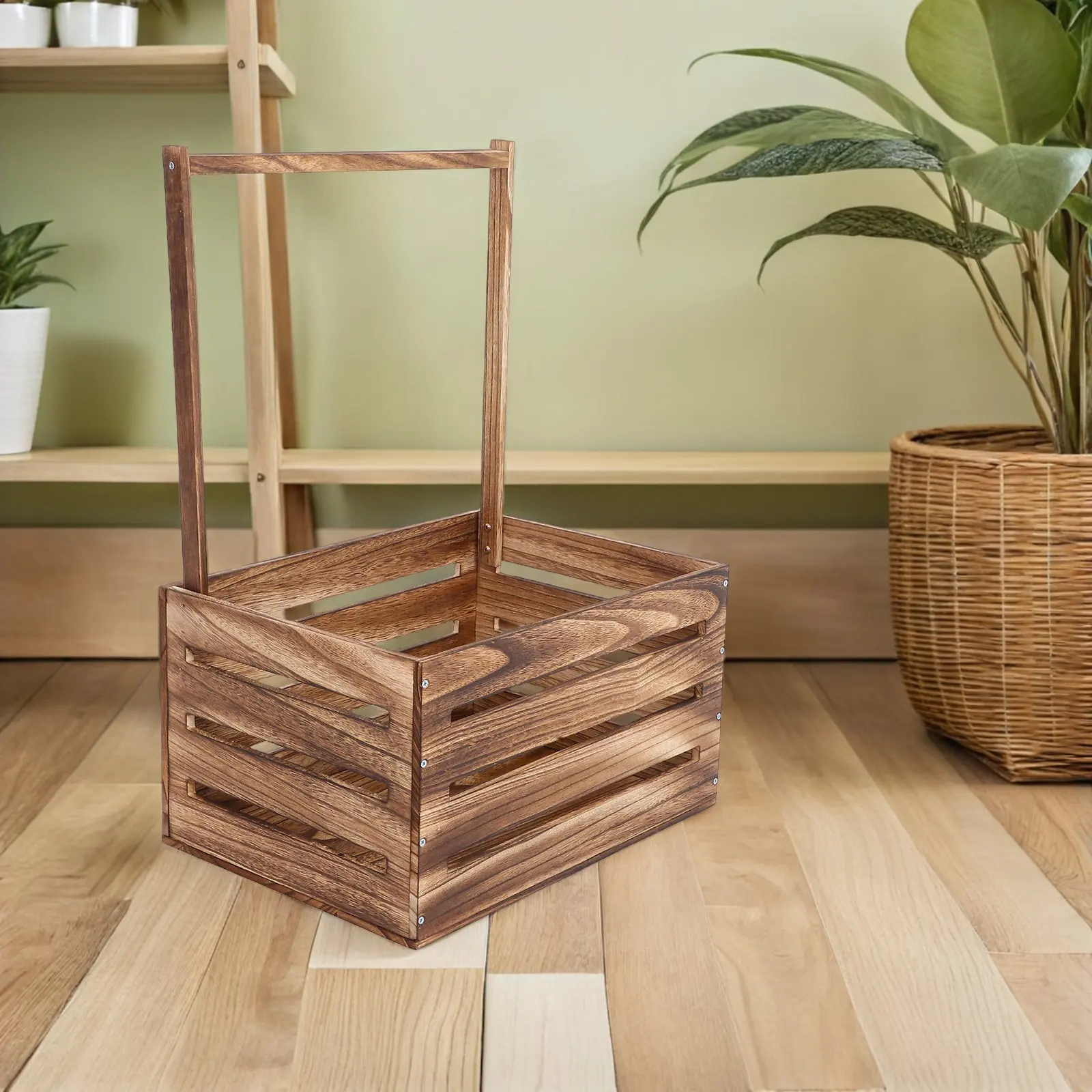 Baby Storage Basket Wooden Hamper with Handle Baby Shower Crate Laundry Organizer Clothes Natural Wood Newborn Gift