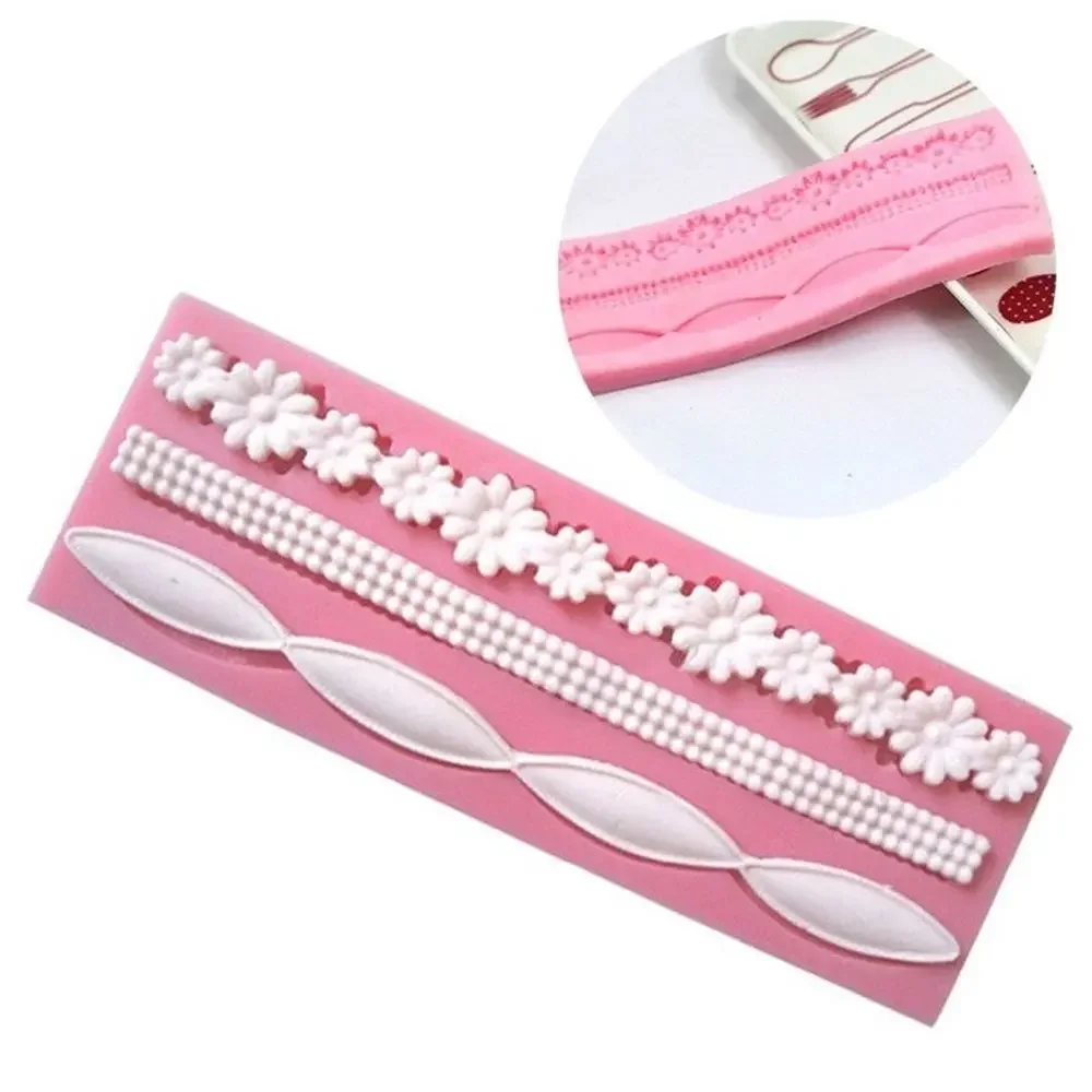 3D Lace Flower Bead Chain Silicone Sugar Sieve Mold Fondant Printing Stencil Hollow Wedding Cake Stencil Edge Decoration