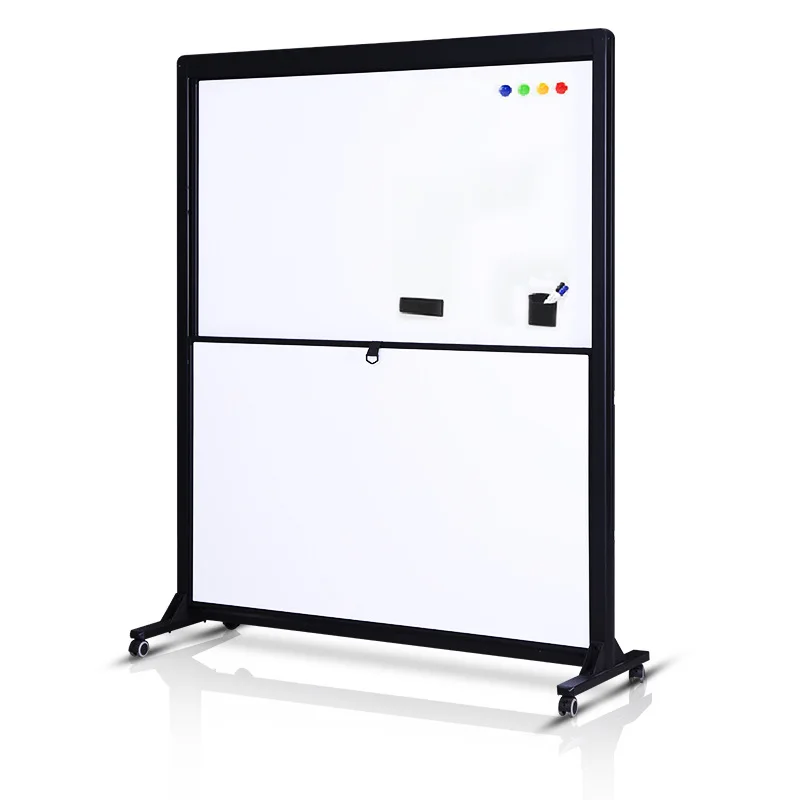 Double-sided whiteboard page-turning push-pull four-sided bracket teaching mobile office conference writing board
