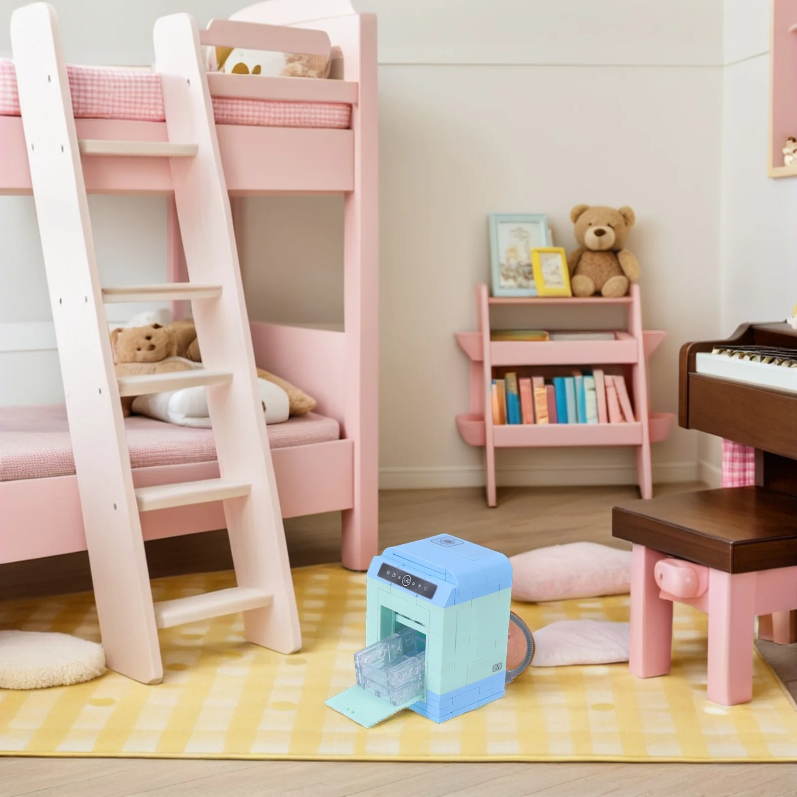 Máquina de lavar louça em miniatura, máquina de lavar louça em miniatura para casa de bonecas, acessórios de cozinha, aparelho de limpeza pequeno realista