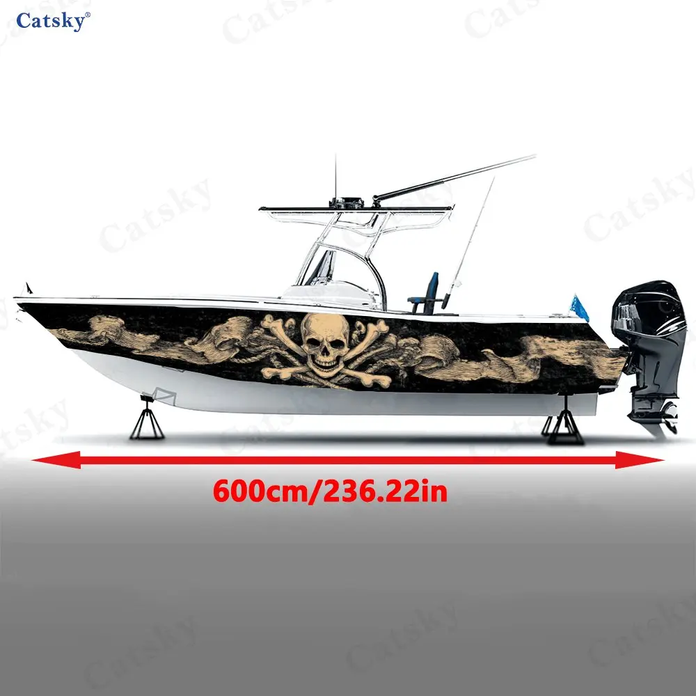 Nautical Skull Totem Boat Stickers, PVC Waterproof Durable Vinyl Wrap Decals for Fishing Boats, Durable and Stylish Design