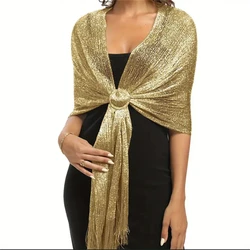 Sparkling Metallic Scarf with Buckle Women's Evening Party Shawl Gold Silver Shiny Shawls for Bridal Bridesmaid Wedding Wraps