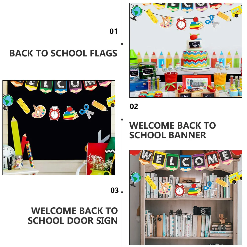 

2pcs Back To School Banners Welcome Flags Party Decoration Curtains Door Signs Wall Hanging For Classroom Window Tree Branches