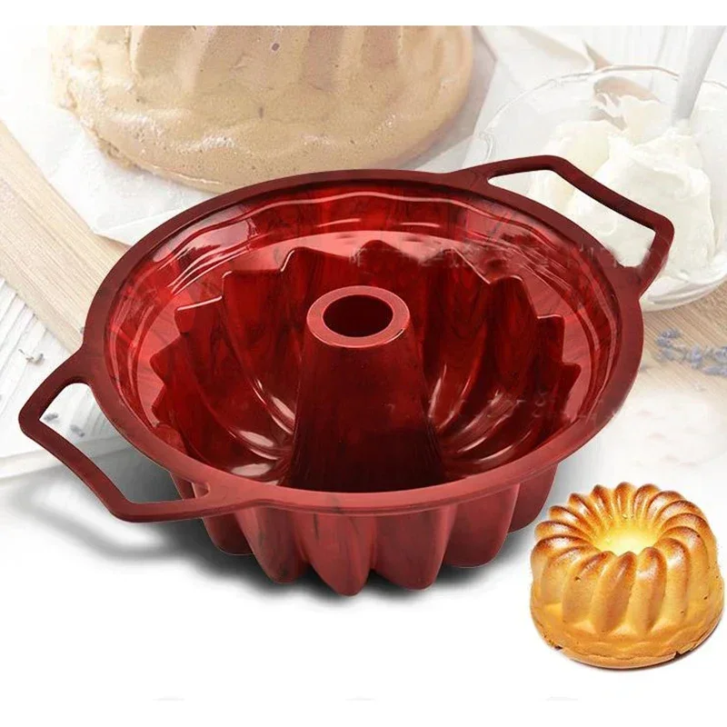 

Large Bakeware Cake Molds Silicone Non-Stick Mousse Chiffon Pudding Jelly Ice Creams Red Blue Big Hollow Round Kitchen Tools