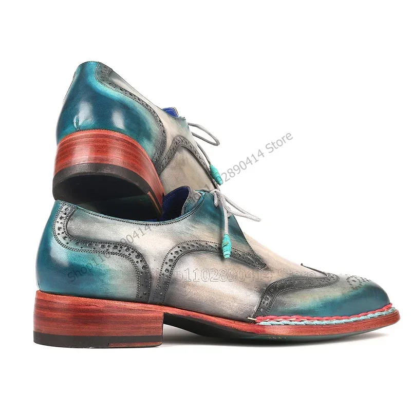 

Gradient Color Totem Fretwork Print Men Shoes Fashion Cross Tied Men Casual Shoes Luxury Handmade Party Banquet Men Dress Shoes