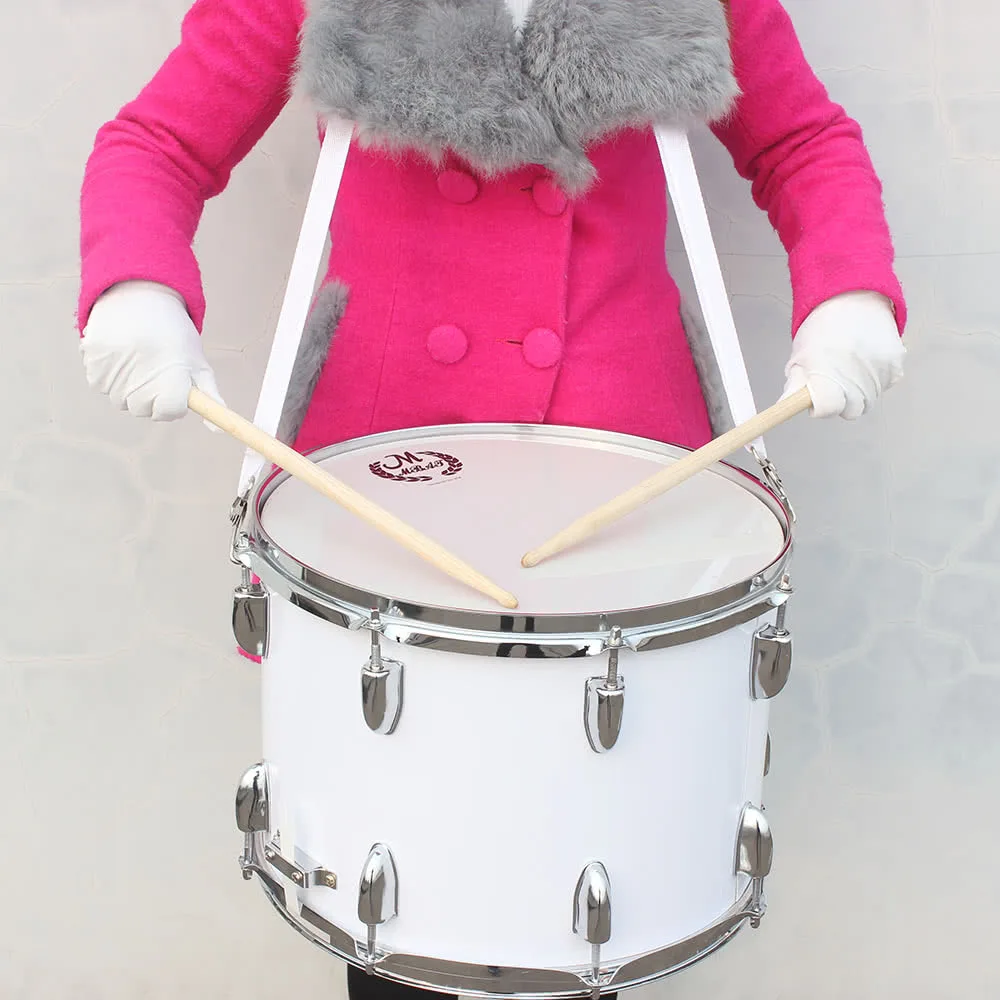 14in Marching Drum Stainless Steel & Maple Wood Body PVC Drumhead with Sticks Shoulder Strap Key for Student