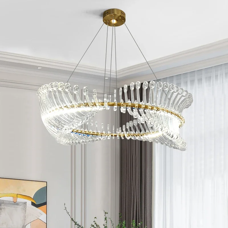 Modern living room chandelier LED bedroom villa box studio fishbone lamp simple atmosphere translucent acrylic chandelier