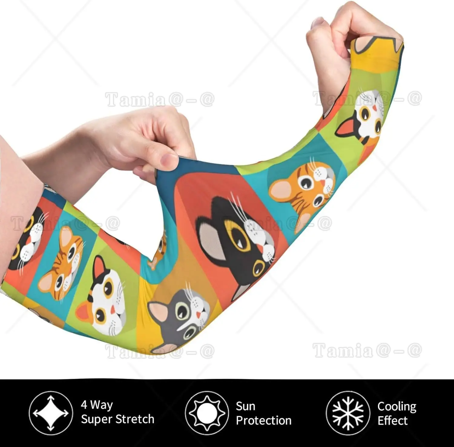 Cute Cat Print Print Arm Sleeves Cooling UV Sun Protection Sports Compression for Men Women Golf Basketball Arm Sleeves