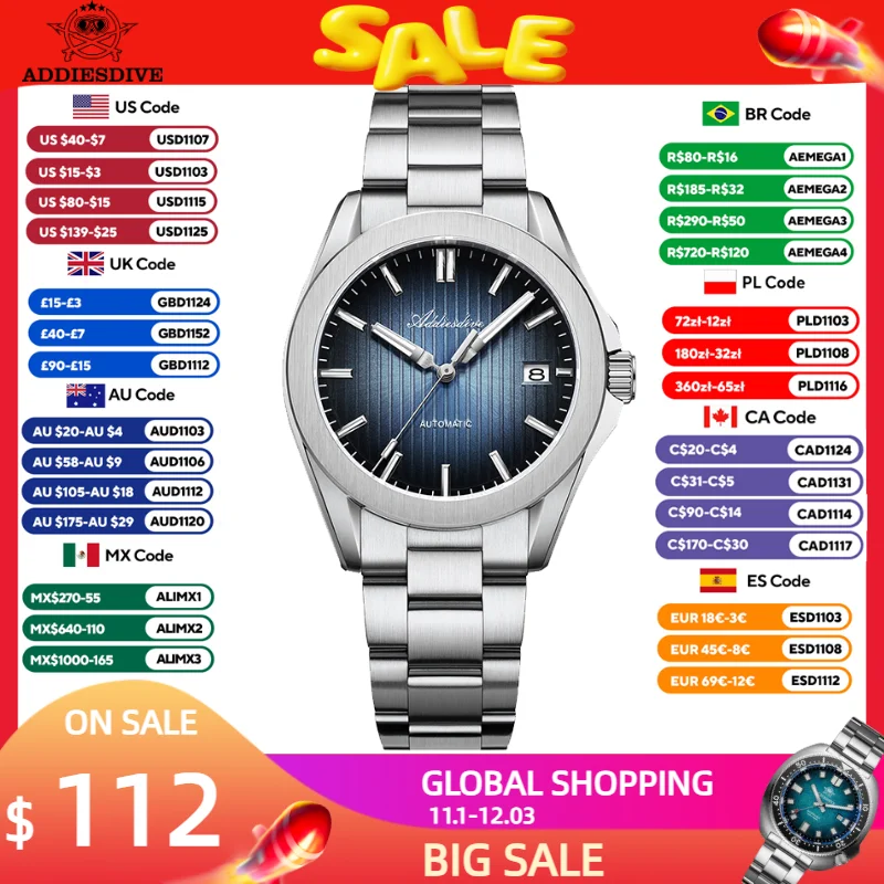 ADDIESDIVE New Watch Automatic 8215 Mechanical Watch Top Brand Sapphire Glass Sunburst Dial Luminous 200m Waterproof Wristwatch